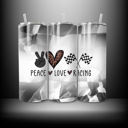 Peace. Love. Racing Tumbler