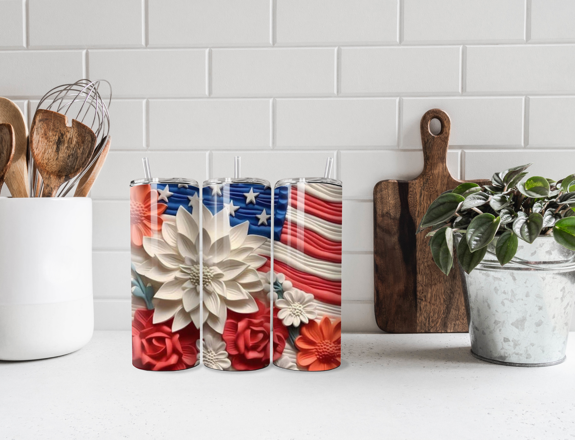 3D American Flower Tumbler