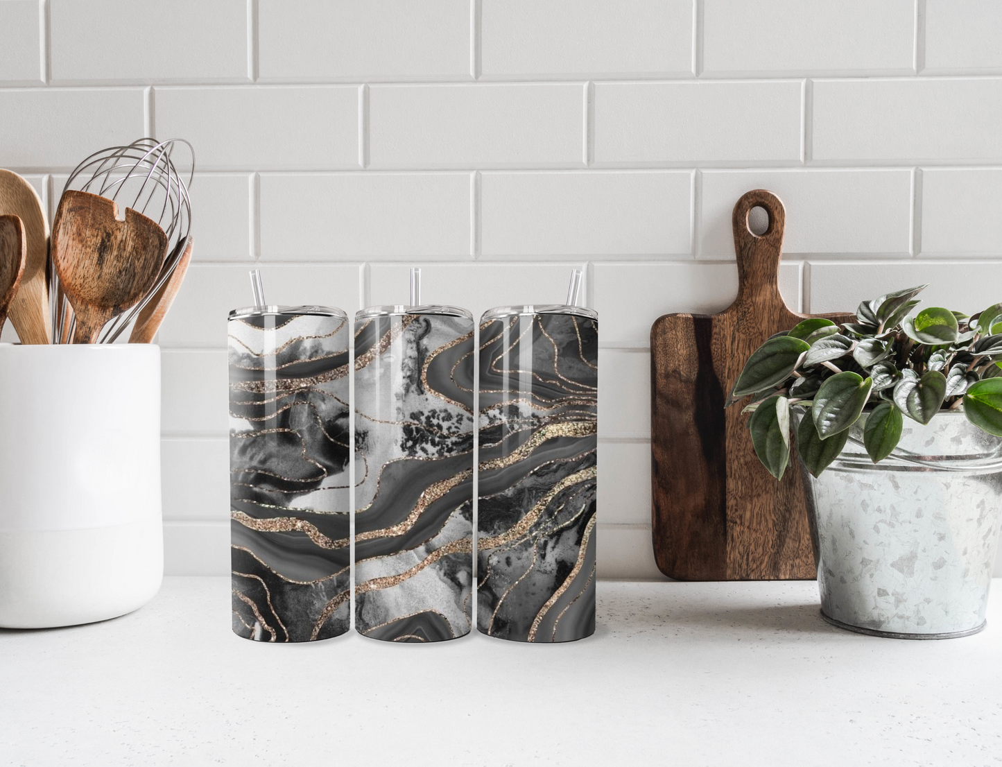 Marble Design- Black and White Tumbler